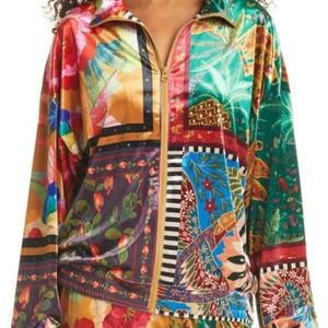 Farm Rio Mix Scarves Multi-Pattern Satin Jacket Size M